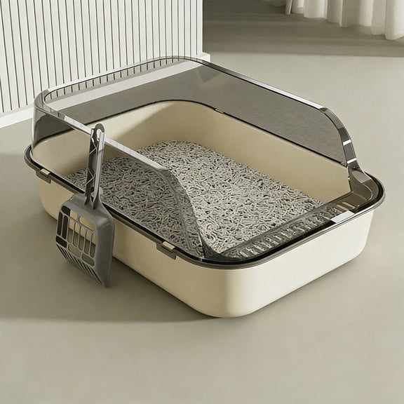 Cats Litter Box Oversized Semi Closed High Fence Splash Proof Large Capacity Cat Litter Pan Deep Thickened Odor Control Easy Clean Detachable Pet Toilet Tray Home Use Indoor Cats Dogs Use