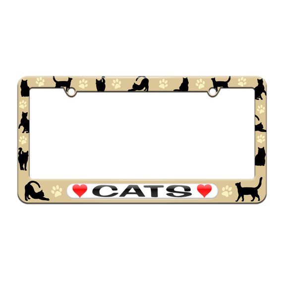 Cats Love with Hearts - License Plate Tag Frame - Cat Silhouettes Design