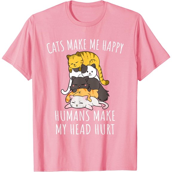 Cats Make Me Happy Humans Make My Head Hurt Unisex T-Shirt for Men Women Kids Toddler,Light Pink Color,Size YS
