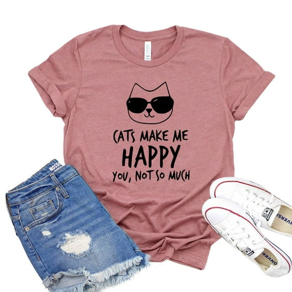 Cats Make Me Happy Shirt Kitty Mom T-shirt Women's Kitten Tee Animal Lover Tshirt Cat Mama Gift Paw Owner Shirts