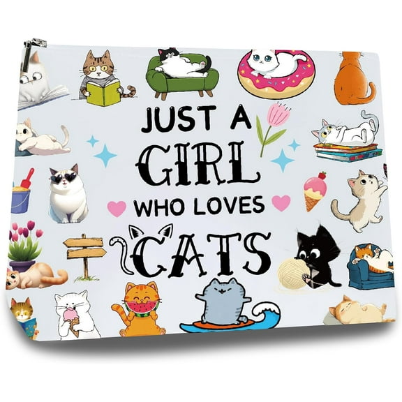 Cats Makeup Bags Canvas Cosmetic Bag Polycotton Multi Purpose Case with Zipper Gifts 10x7Inch-Just a Girl Who Loves Cats Colorful