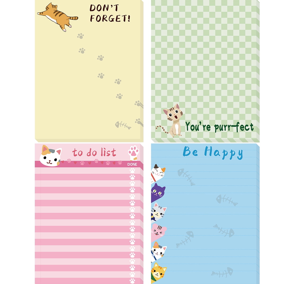 Cats Memo Pads 4 Pack Cute Animal Notepads for Office Home Gifts School Supply to Do List