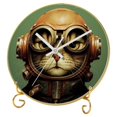 Cats Modern Round Wall Clock with Printed Design, Hooks and Gold Stand