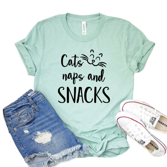 Cats Naps & Snacks Shirt Women's Kitty Tshirt Pet Shirts Animal Lover Gift Kitten T-shirt Paw Owner Tee