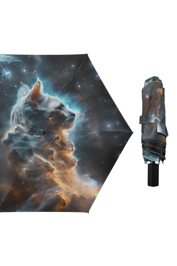 Cats Of Nebulas Style All Weather Umbrella Triple Folding Parasol 6 Ribs UV Protection Portable