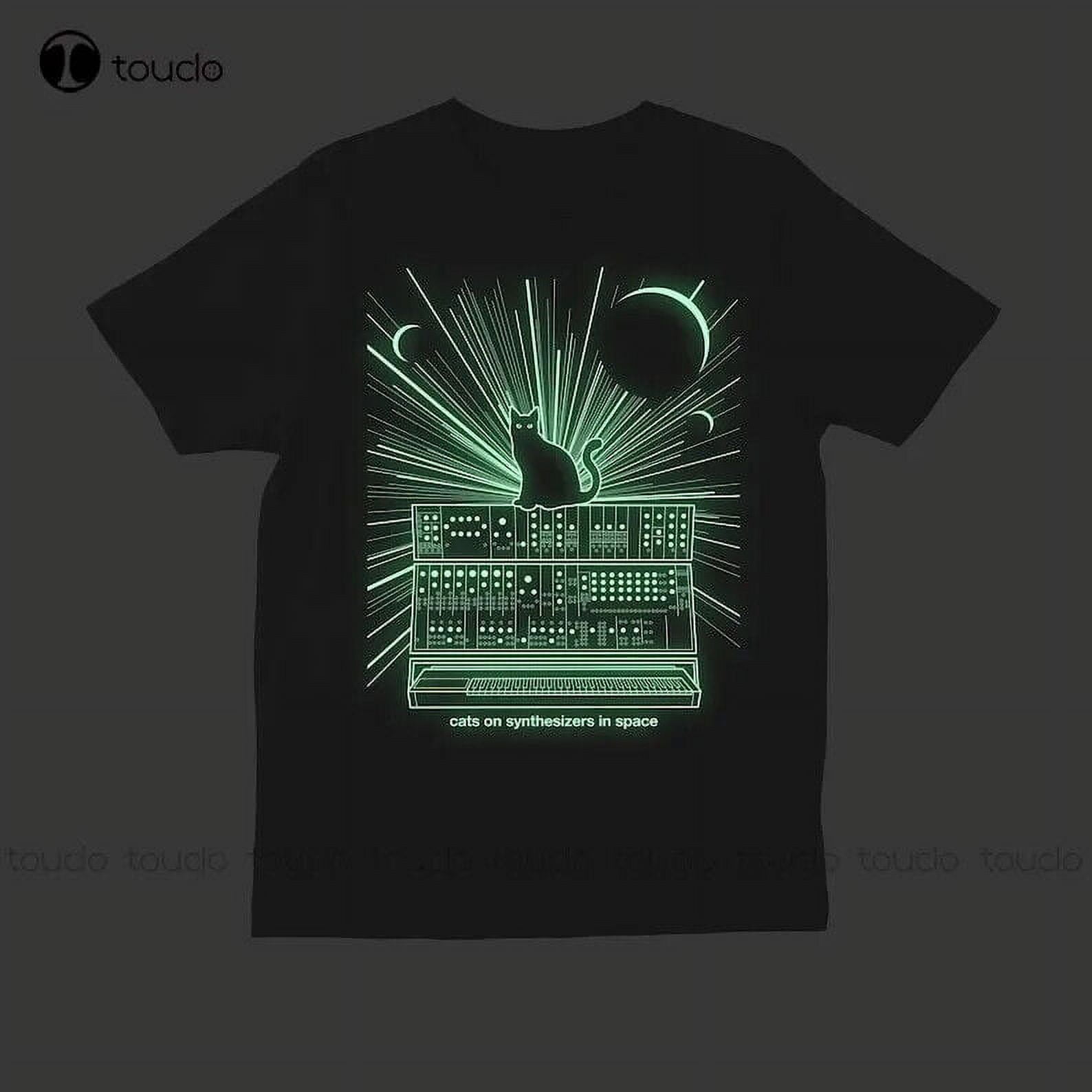 Cats On Synthesizers In Space Glow In The Dark TShirt Cotton Outdoor