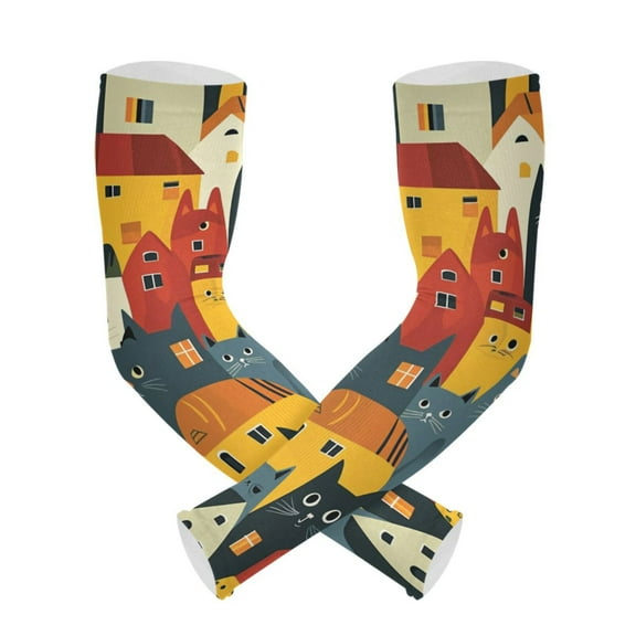 Cats Or Houses Gardening Sleeves UV Sun Protection Cooling Arm Sleeves Anti-Scratch Farmers Sleeves for Women Men