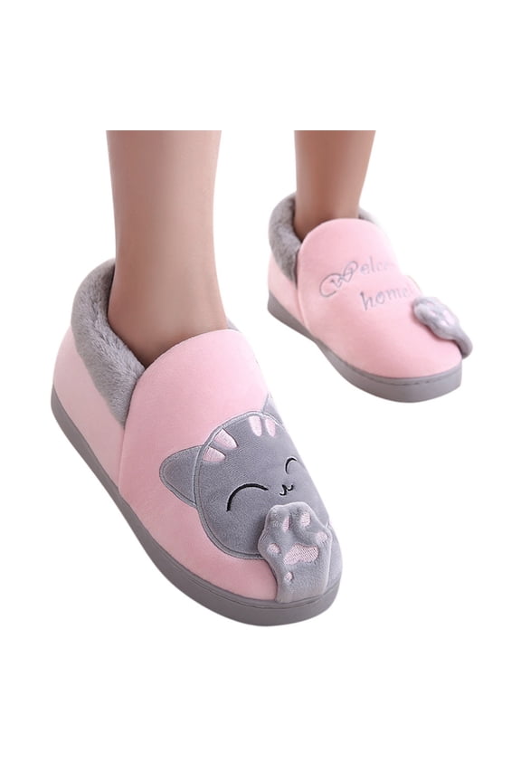 Cats Pattern Fleece Winter Warm Indoor Slippers