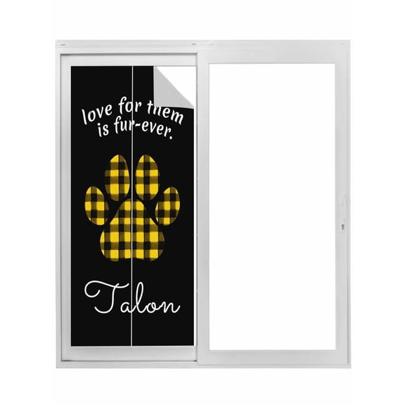 Cats Pawprints Window Privacy Film, Yellow Black Buffalo Plaid Pets Paw Static Cling UV Sun Blocking Tint Film Heat Control Windows Films for Bedroom Bathroom, Window Stickers 23.6"x59"