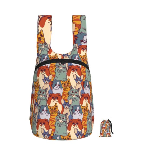 Cats Pets Cute Foldable Storage Backpack Lightweight Packable Travel Daypack for Shopping Commuting Hiking