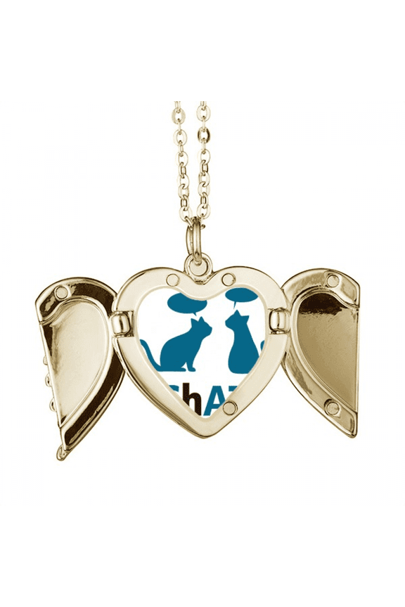 Cats Pets Talking Animals Folded Wings Peach Heart Pendant Necklace