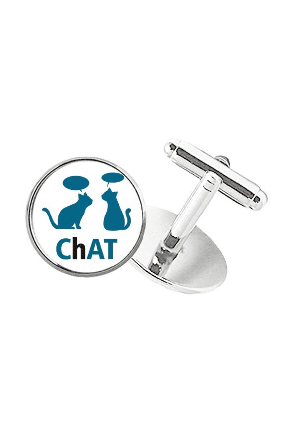 Cats Pets Talking Animals Round Button Cuff Clip Stud Cufflinks