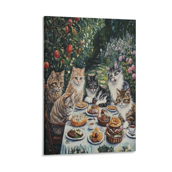 Cats Picnic Wall Art for Living Room Picnic Kittens Wall Art Pictures Funny Bathroom Wall Art Decor Canvas Print 16x24inch Canvas Picture for Living Room Ready to Hang
