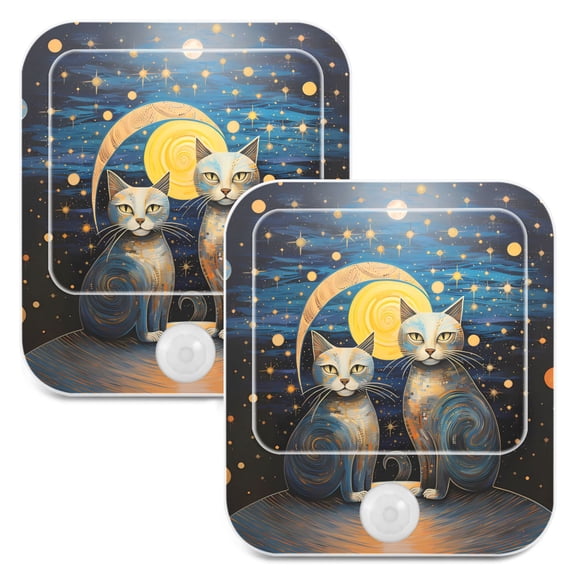 Cats Planet Spots Starry Sky Night Lights Plug into Wall LED with Auto Light Sensor Warm Light for Kids Hallway Bedroom Living Room Kitchen Bathroom Set of 2