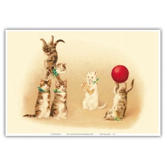 Cats - Playful Kitten Circus - Vintage Circus Poster by Helena Maguire c.1910s - Master Art Print (Unframed) 13in x 19in