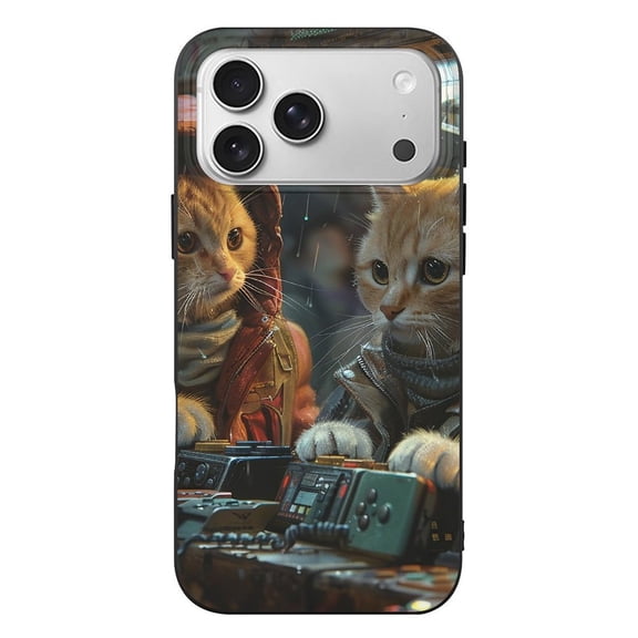Cats Playing Video Games Cool Phone Case Compatible with iPhone 17 Pro Max TPU Black Shockproof Cover