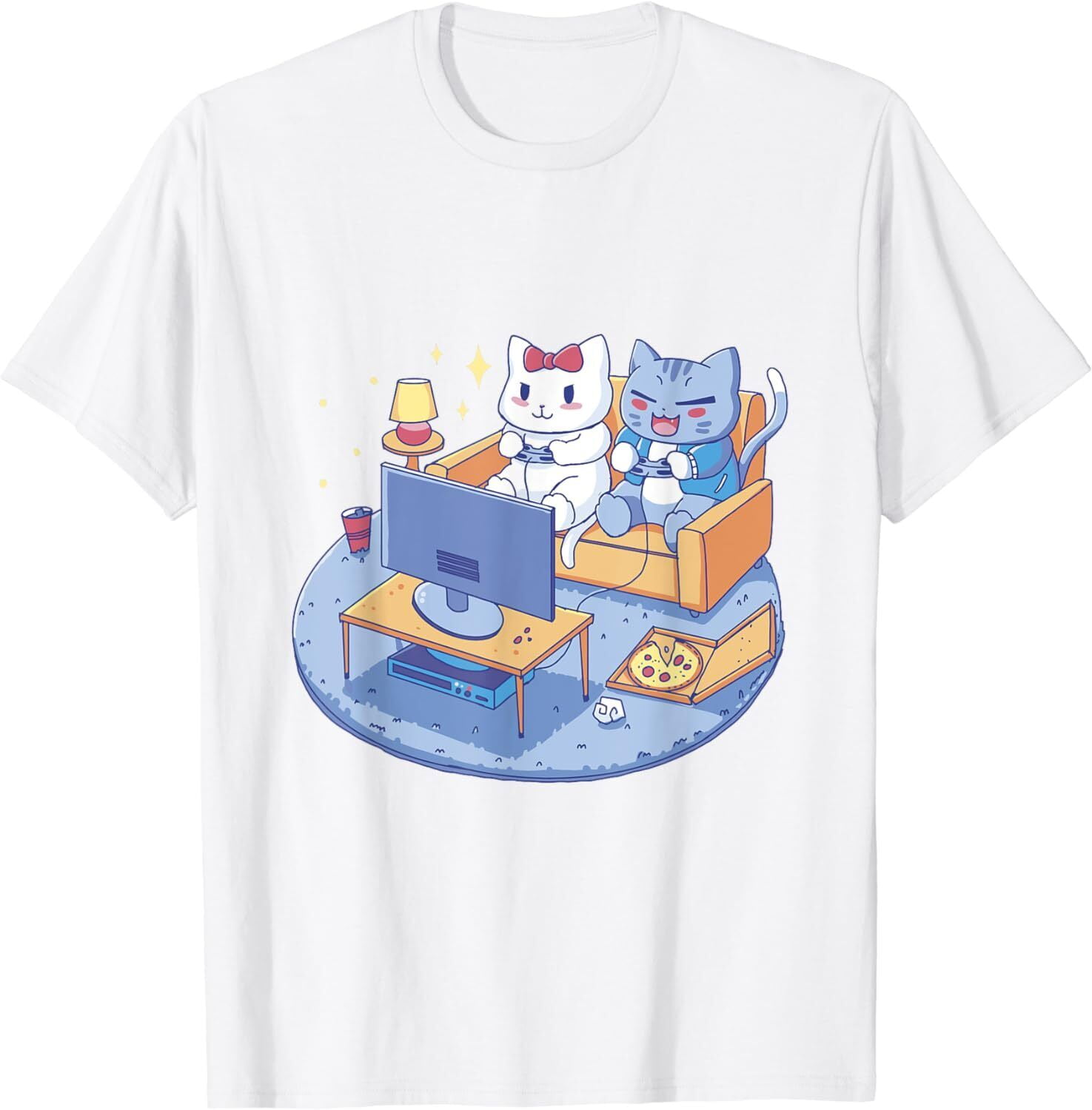 Cats Playing Video Games Funny Gaming Gamer Graphic TShirt