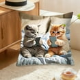 thumbnail image 1 of Cats Playing With Mobile Phone Printed Pillowcase Bedroom Living Room Sofa Decorative Cushion Cover Home Accent Pillow Flock Material 18x18 Inches, 1 of 5