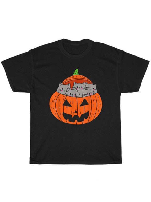 Cats Pumpkin Carved Jack O Lantern Cat Halloween Costume T-Shirt Kitten Tee Gift