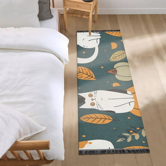 Cats Pumpkins Leaves Bedside Runner Rug 2'x 6' Non Slip Carpet Floor Mat Area Rug