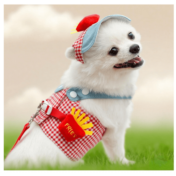 Cats Puppy Costume Sun Hat Leash Vest Harness 3Pcs Set Cute Plaid Pattern Cartoon Plush Decor Pet Accessories for Cat Small Dog Gift Choice (Red,S)