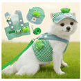 thumbnail image 1 of Cats Puppy Costume Sun Hat Leash Vest Harness 3pcs Set Cute Plaid Pattern Cartoon Plush Decor Pet Accessories for Cat Small Dog Gift Choice (Green,S), 1 of 8