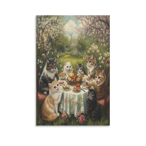 Cats Purrfect Picnic Artwork Wall Art For Kitchen Cartoon Colorful Cute Cats Wall Art Pictures for Bedroom Kids Room Canvas Print 8x12inch Wall Art Home Holiday Gift Unframe