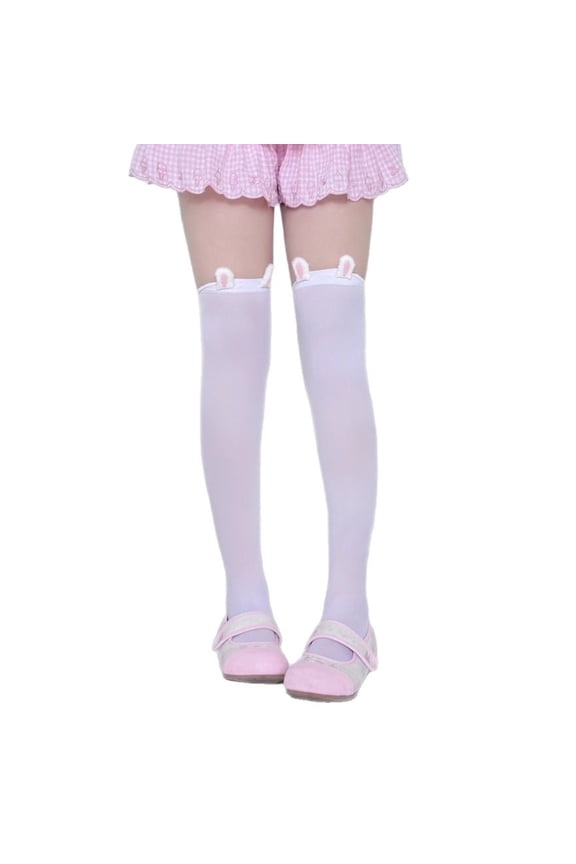 Cats Rabbits Ears Opaque Silk Over Knee Socks for Women Student Japanese Cosplay Stretch Thigh High Stockings