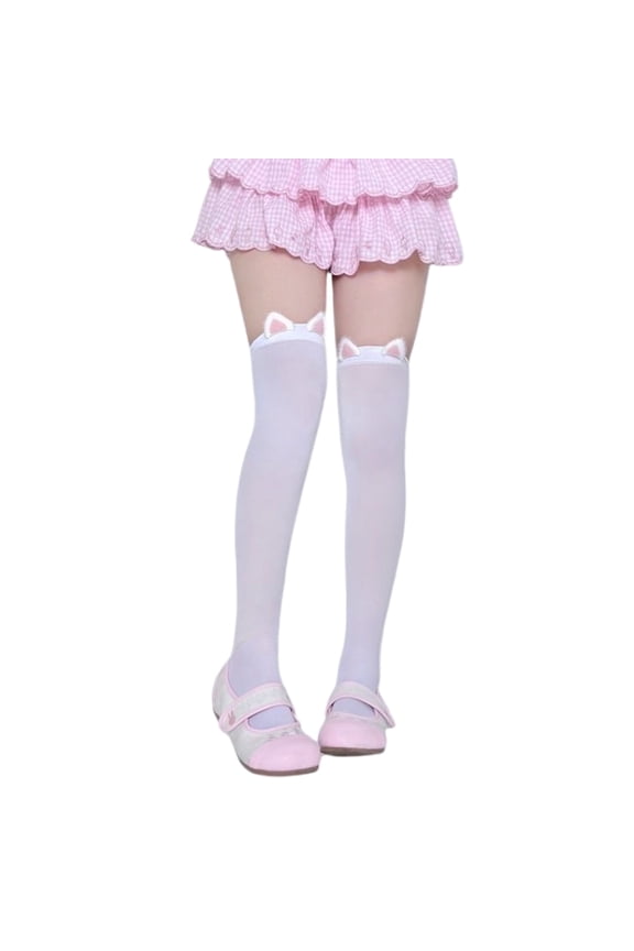 Cats Rabbits Ears Opaque Silk Over Knee Socks for Women Student Japanese Cosplay Stretch Thigh High Stockings