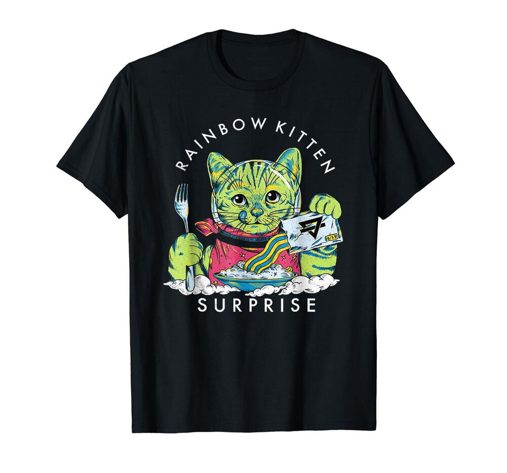 Cats Rainbow Kitten Surprise Cute Eat Retro Animals Vintage T-Shirt ...
