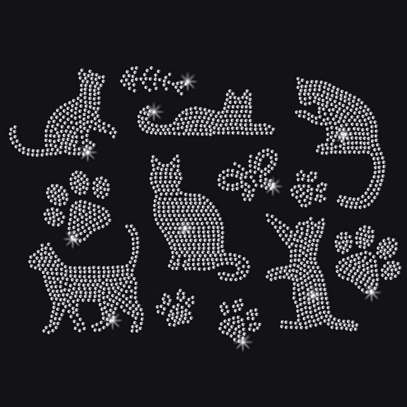 Cats Rhinestone Iron on Hotfix Heat Transfer Decal Bling Decals Heat Transfer Patch Clothing Repair Applique for T-Shirt Clothing Pants Bags Colorful DIY