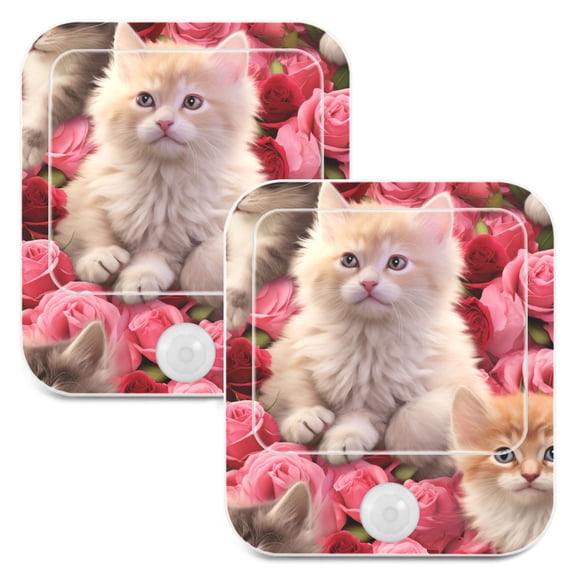 Cats Roses Floral Flowers Night Lights Plug into Wall LED with Auto Light Sensor Warm Light for Kids Hallway Bedroom Living Room Kitchen Bathroom Set of 2