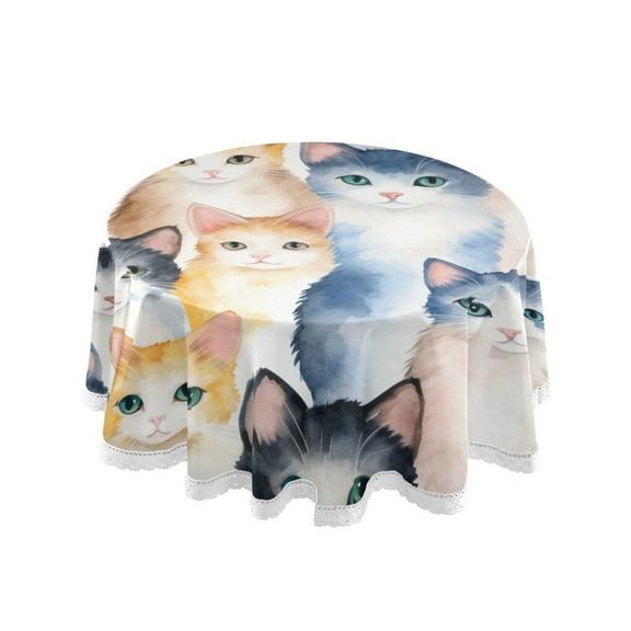Cats Round Tablecloth 60" Reusable Circle Table Cover Washable Table Cloth for Kitchen Dining Room Patio Wedding Party