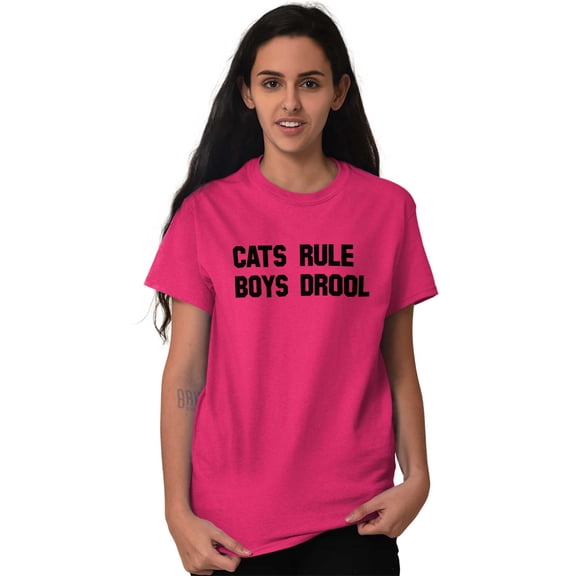 Cats Rule Boys Drool Single Pet Mom Women's Graphic T Shirt Tees Brisco Brands L