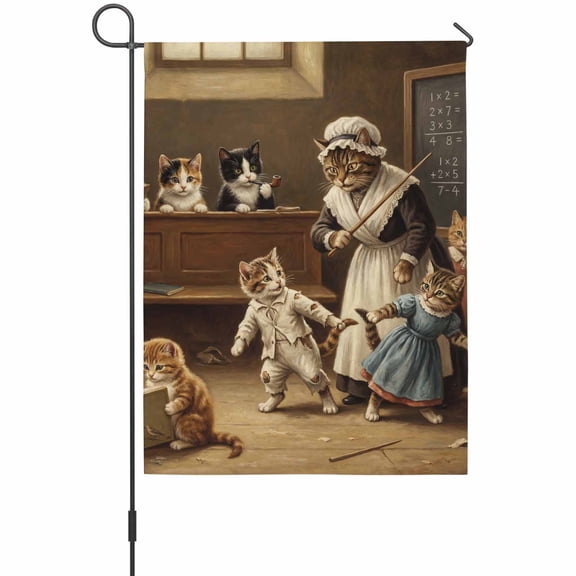 Cats in School House Flags For Outdoor, Blackboard Vintage Academic Victorian Small Double Side Yard Flags Weather Proof House Decor for Lawn Outside Holiday 28 x 40 Inches