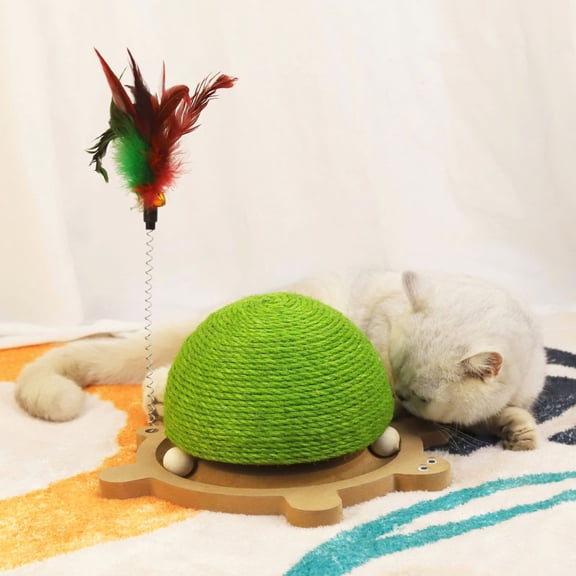 Cats Scratching Ball, Natural Sisal Scratching Toy with Roller Track Toys and Wooden Base Kitten Turtle Shape Scratch Post for Indoor Cats Interactive Training Exercise Scratcher for Small Pets