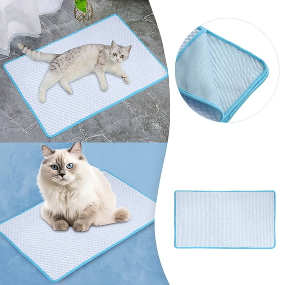 Cats Self Cooling Mat Pet Cool Pads Blanket Summer Hot Weather Sleeping Cats Mat,Washable Ice Silk Sleep Mat Pad Non-Toxic Breathable for Large or Small Cats No Water - Blue