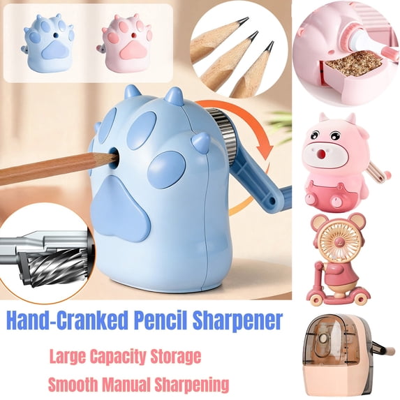Cats Shaped Pencil Sharpener, Hand-Cranked Pencil Sharpener, Pencil Sharpener with Spacious Leads Storage for Classroom Library Home and Essential Quiet Electric Pencil Sharpener, NCHKUN(Pink)
