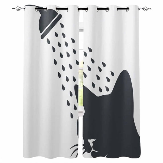 Cats Showering Blackout Curtains for Bedroom/Living Room, Modern Abstract Art Funny Animals Thermal Insulated Kitchen Drapes with Grommets, Light Blocking Window Treatment, 2 Panels 52" x 96"