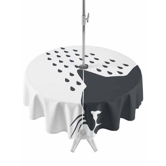 Cats Showering Outdoor Tablecloth - 60 Inch Round Dining Table Cover, Modern Abstract Art Funny Animals Waterproof Outdoor Table Cloth with Umbrella Hole & Zipper for Picnic/Patio/Party