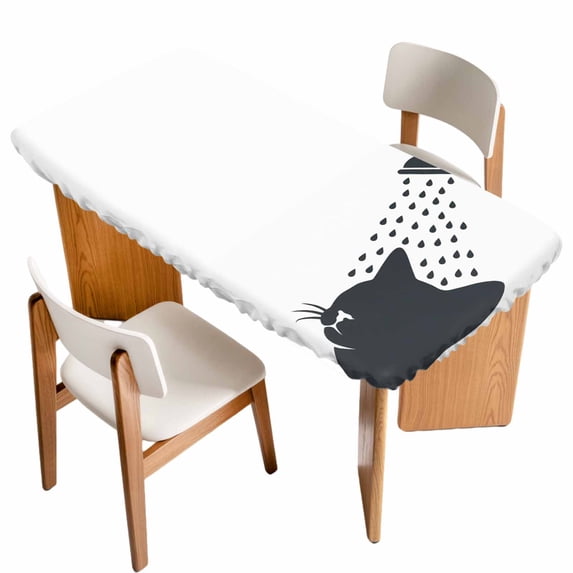 Cats Showering Table Cloths for 4 Foot Rectangle Tables, Modern Abstract Art Funny Animals Patio Waterproof Elastic Fitted Tablecloths, Washable Rectangular Table Cover for Camping