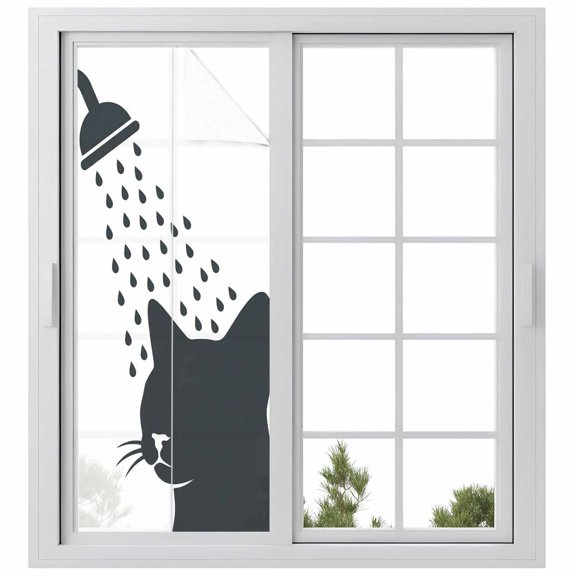 Cats Showering Window Privacy Film, Modern Abstract Art Funny Animals Static Cling UV Sun Blocking Heat Control Window Tint Day and Night, Non-Adhesive One Way Windows Privacy Cover 23.6''x59''