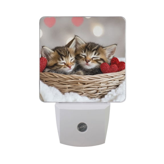 Cats Sleeping Valentine Hearts LED Night Light with Smart Sensor Plug Into Wall Dusk to Dawn 2 packs