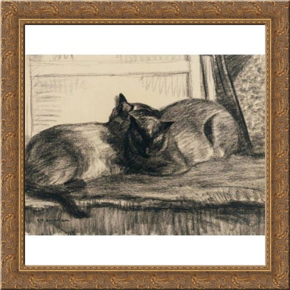 Cats Sleeping in the Studio 20x20 Gold Ornate Wood Framed Canvas Art by Theophile Steinlen