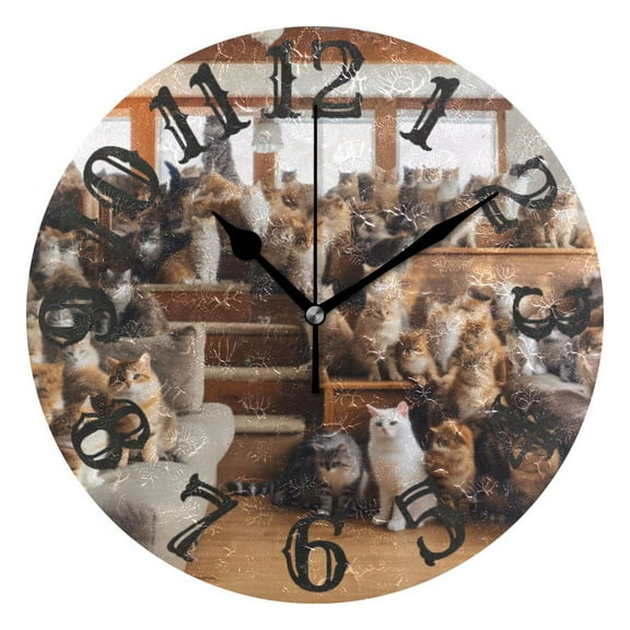Cats Sofa Floor Window 10 inch Wall Clocks Non Ticking Easy to Read Battery Decorative for Home Bathroom Kitchen Bedroom Living Room