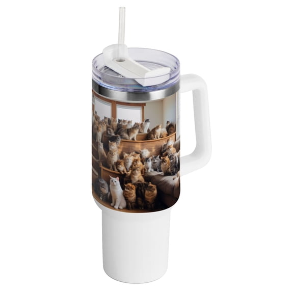 Cats Sofa Floor Window 40 oz Tumbler with Handle Insulated Travel Mug Lid Straw Leak Proof Steel Vacuum Water Bottles Glasses Fits in Car Cup Holder
