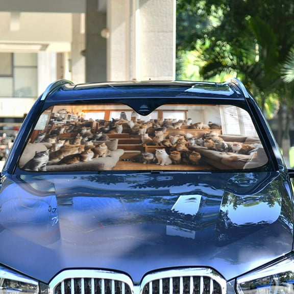 Cats Sofa Floor Window Automotive Front Car Windshield Sun Shade Reflector Foldable for Front Fit for Cars Truck SUVs