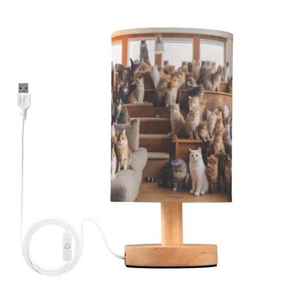 Cats Sofa Floor Window Table Lamp USB Bedside Desk Nightstand Lamp Printed Gifts Small Lamp Wood Base for Bedroom Living Room Kids Room College Dorm