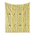 thumbnail image 1 of Cats Soft Flannel Fleece Blanket, Rhythmic Cat Motifs in Rhombus Elements on Vertical Striped Backdrop Print, Cozy Plush for Indoor and Outdoor Use, 70" x 90", Mustard Avocado Green, by Ambesonne, 1 of 5