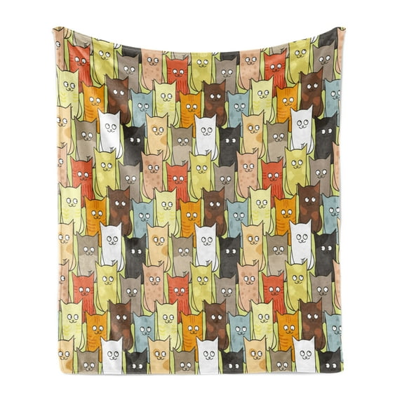 Cats Soft Flannel Fleece Throw Blanket, Funny Colorful Graphic Kittens Cartoon Style Boys Girls Kids Playroom Nursery, Cozy Plush for Indoor and Outdoor Use, 70" x 90", Multicolor, by Ambesonne